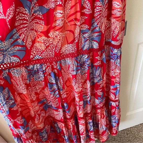 Red Carter Red Floral Tiered Halter Top Maxi Cover-Up Dress Size Large - Picture 5 of 15